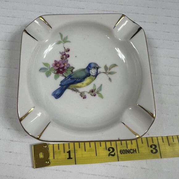 DRESDEN BIRD ASHTRAY Hand Painted With 14K Gold MINI Porcelain ASHTRAY Germany - Picture 6 of 6